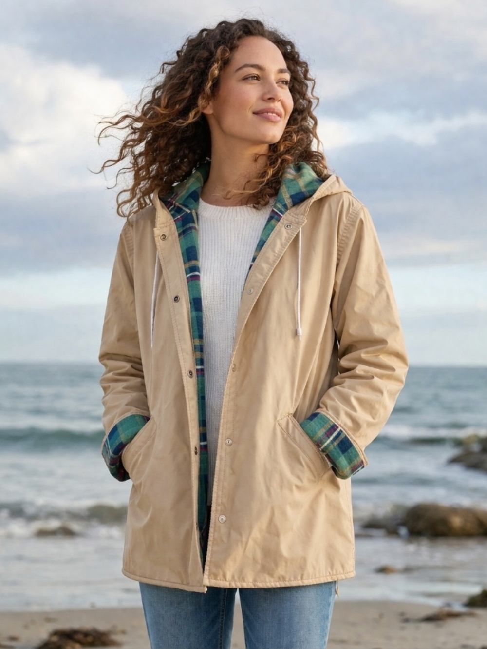 Vintage Misty Harbor Rain Jacket Plaid Flannel Lined Medium Tan